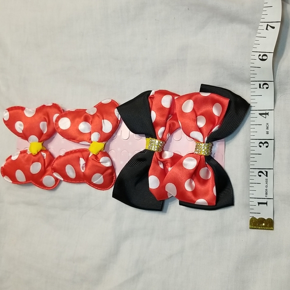 GIRLS MOUSE EARS 6' BOW WITH SEQUINS SET OF PEARL MOUSE CLIPS 4 BOWS - Picture 9 of 10